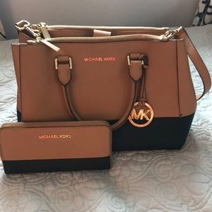Michael Kors two-tone satchel handbag and wallet